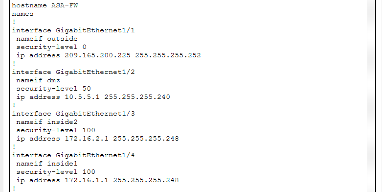 Interface và địa chỉ IP trên Firewall ASA.